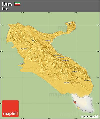 Savanna Style Map of Ilam, single color outside