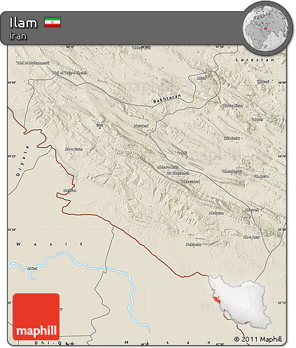 Shaded Relief Map of Ilam