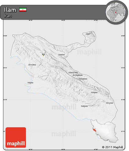 Silver Style Map of Ilam, single color outside
