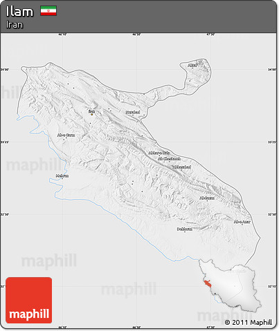 Silver Style Map of Ilam, single color outside