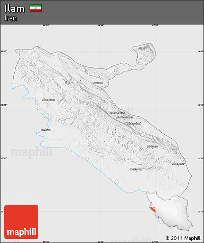 Silver Style Map of Ilam, single color outside