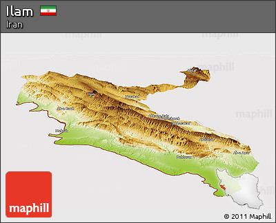 Physical Panoramic Map of Ilam, cropped outside