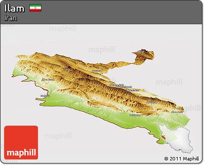 Physical Panoramic Map of Ilam, cropped outside