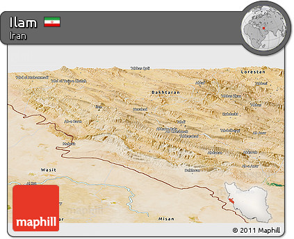 Satellite Panoramic Map of Ilam