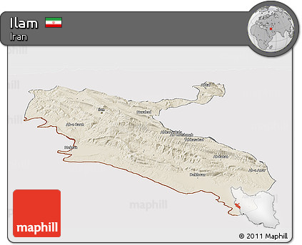 Shaded Relief Panoramic Map of Ilam, cropped outside