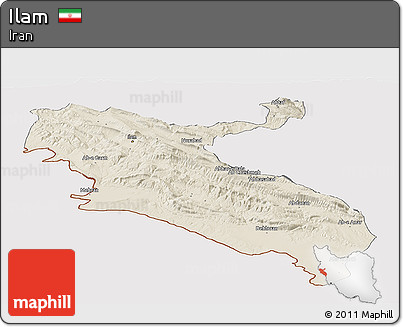 Shaded Relief Panoramic Map of Ilam, cropped outside