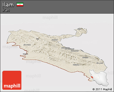 Shaded Relief Panoramic Map of Ilam, cropped outside
