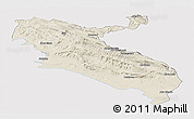 Shaded Relief Panoramic Map of Ilam, single color outside