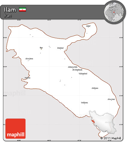 Classic Style Simple Map of Ilam, cropped outside
