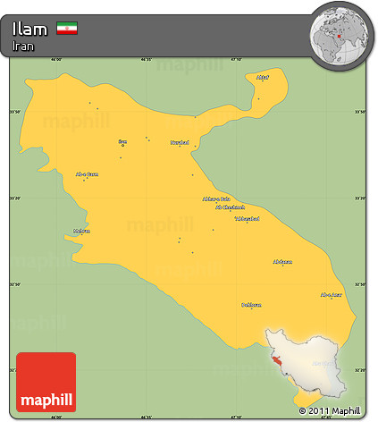 Savanna Style Simple Map of Ilam, single color outside