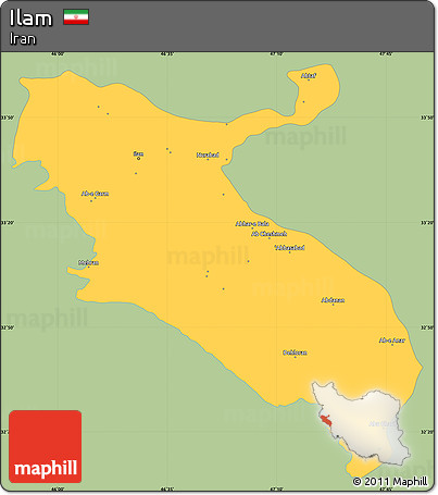 Savanna Style Simple Map of Ilam, single color outside