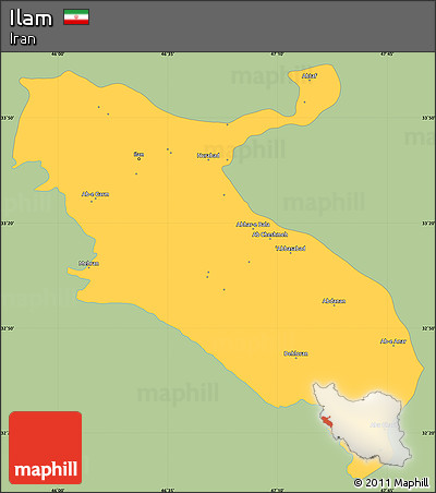 Savanna Style Simple Map of Ilam, single color outside