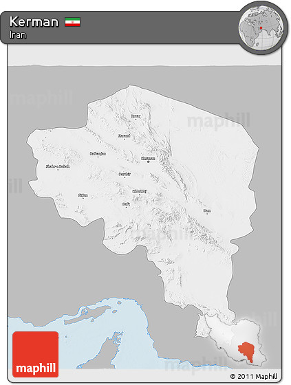 Gray 3D Map of Kerman, single color outside