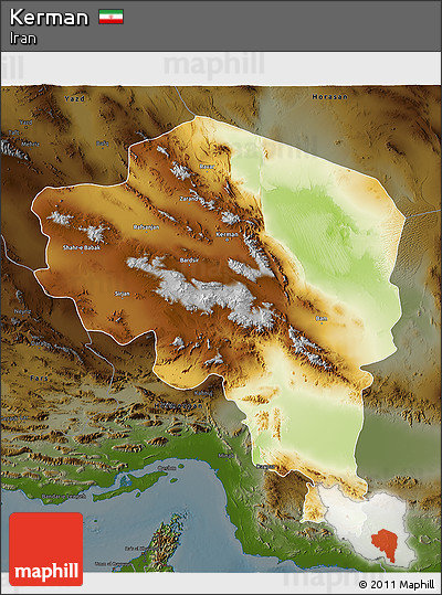 Physical 3D Map of Kerman, darken