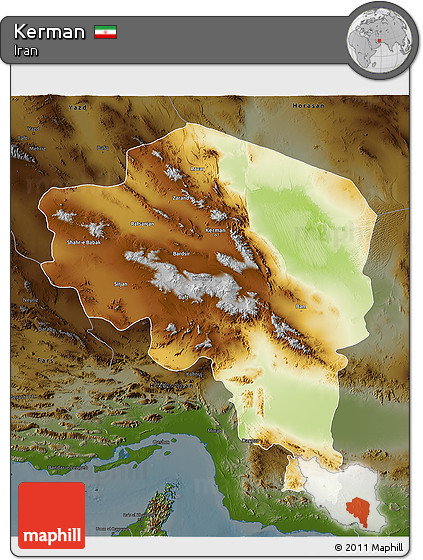 Physical 3D Map of Kerman, darken
