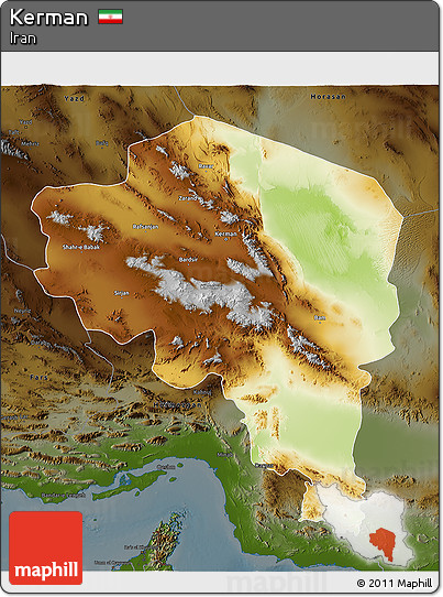 Physical 3D Map of Kerman, darken