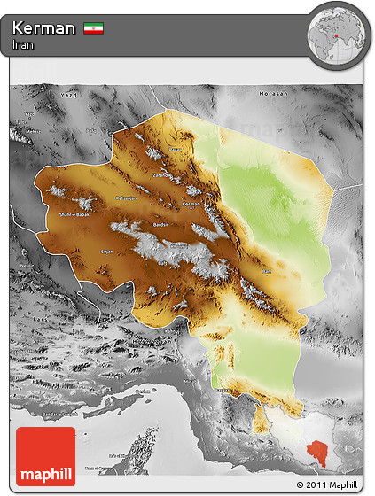 Physical 3D Map of Kerman, desaturated