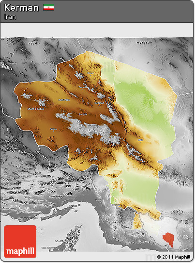 Physical 3D Map of Kerman, desaturated