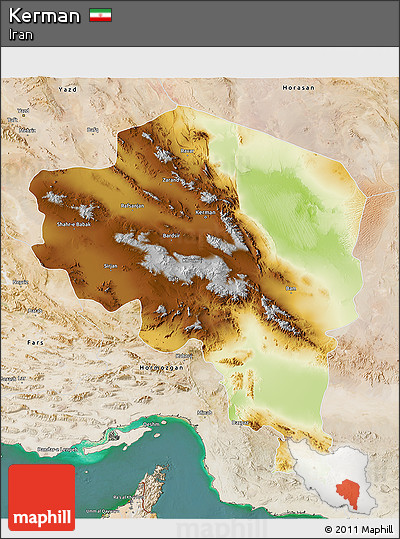 Physical 3D Map of Kerman, satellite outside