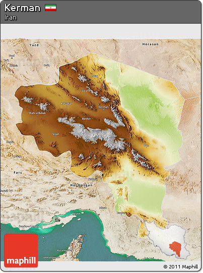 Physical 3D Map of Kerman, satellite outside