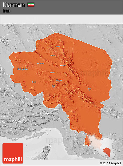 Political 3D Map of Kerman, lighten, desaturated