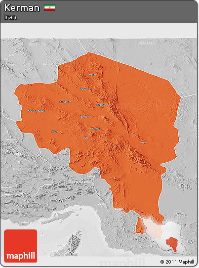 Political 3D Map of Kerman, lighten, desaturated