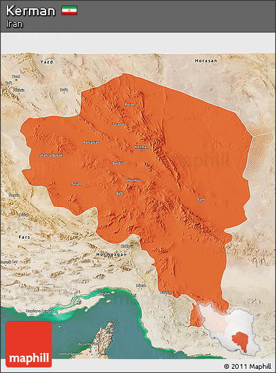Political 3D Map of Kerman, satellite outside