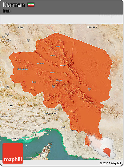 Political 3D Map of Kerman, satellite outside