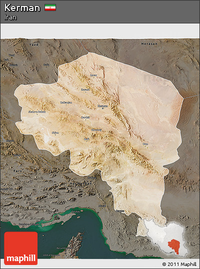 Satellite 3D Map of Kerman, darken