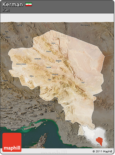 Satellite 3D Map of Kerman, darken