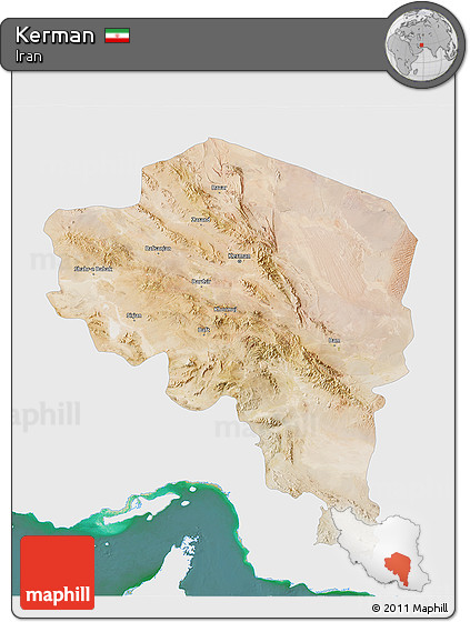Satellite 3D Map of Kerman, single color outside