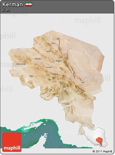 Satellite 3D Map of Kerman, single color outside
