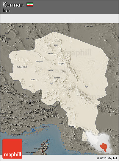 Shaded Relief 3D Map of Kerman, darken