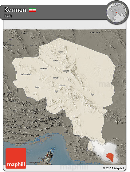 Shaded Relief 3D Map of Kerman, darken