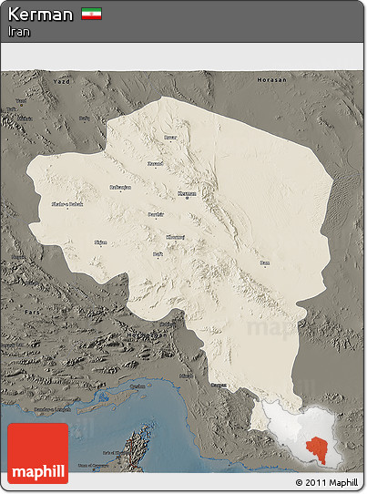 Shaded Relief 3D Map of Kerman, darken