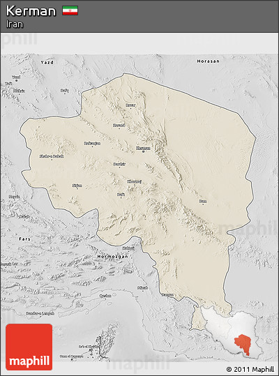 Shaded Relief 3D Map of Kerman, desaturated