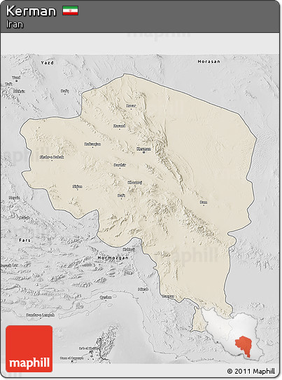 Shaded Relief 3D Map of Kerman, desaturated