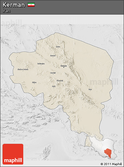 Shaded Relief 3D Map of Kerman, lighten, desaturated