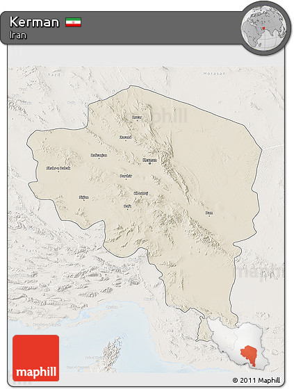 Shaded Relief 3D Map of Kerman, lighten