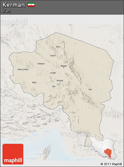 Shaded Relief 3D Map of Kerman, lighten