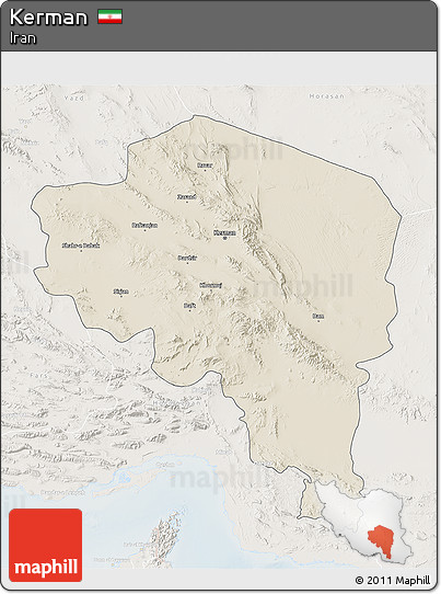 Shaded Relief 3D Map of Kerman, lighten