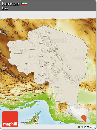 Shaded Relief 3D Map of Kerman, physical outside