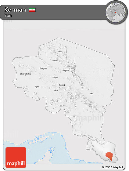 Silver Style 3D Map of Kerman, single color outside