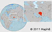 Gray Location Map of Kerman, within the entire country, hill shading