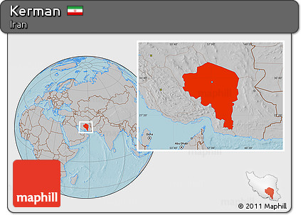 Gray Location Map of Kerman, hill shading