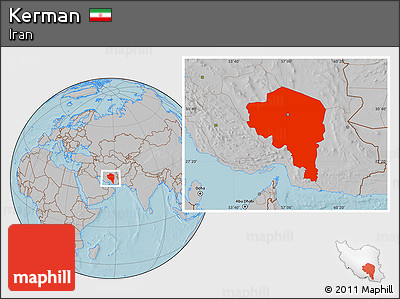 Gray Location Map of Kerman, hill shading