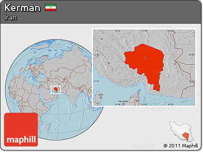 Gray Location Map of Kerman, hill shading