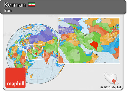 Political Location Map of Kerman, within the entire country