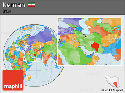 Political Location Map of Kerman, within the entire country