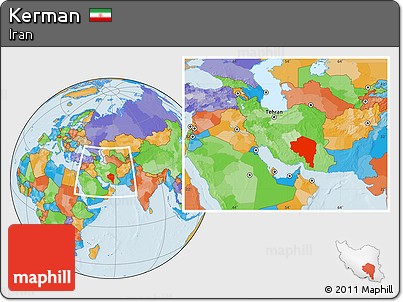 Political Location Map of Kerman, within the entire country